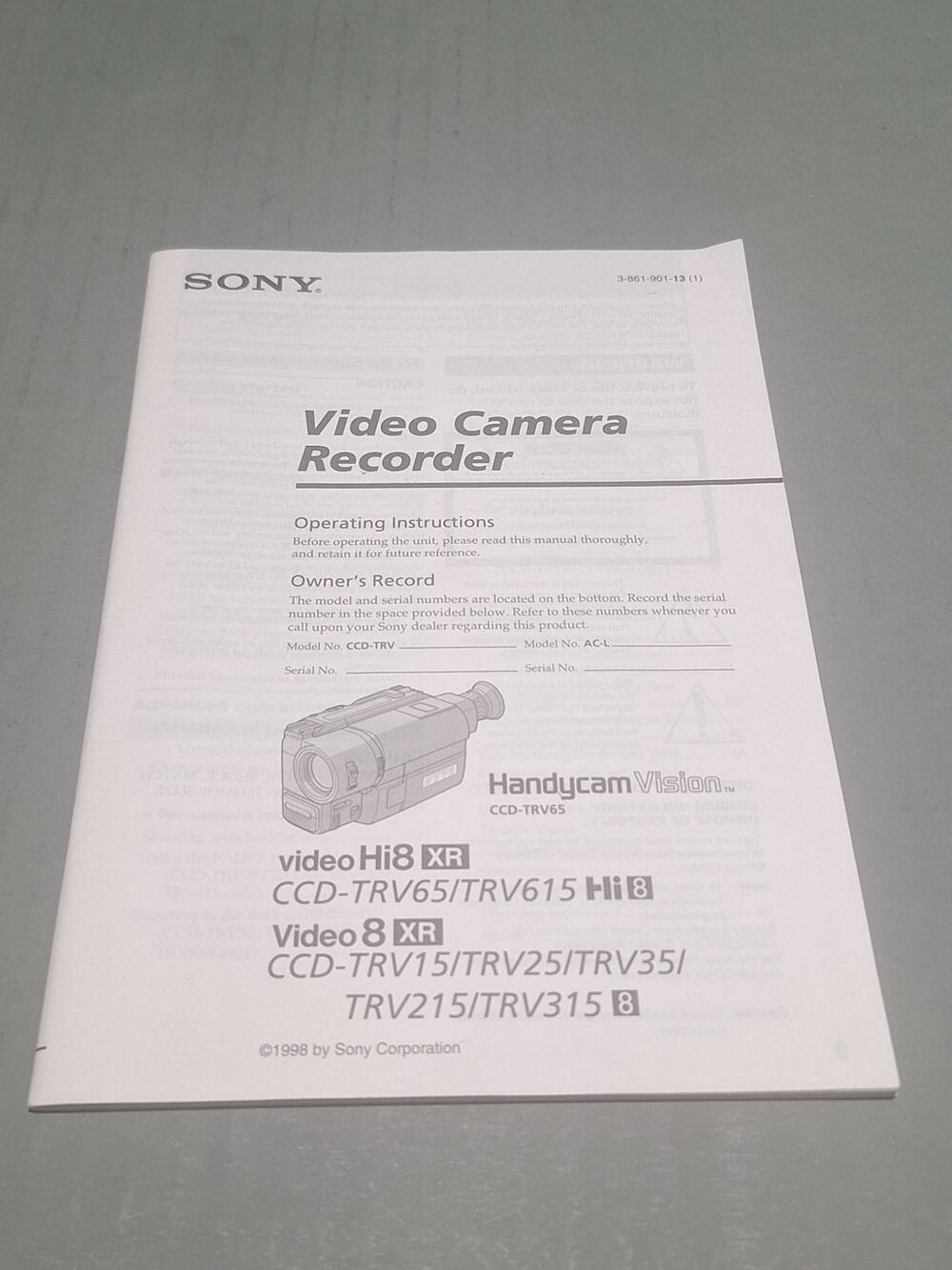 Sony CCD-TRV65 TRV615 TRV15 TRV25 TRV35 TRV315 Manual Hi8 Video8 XR